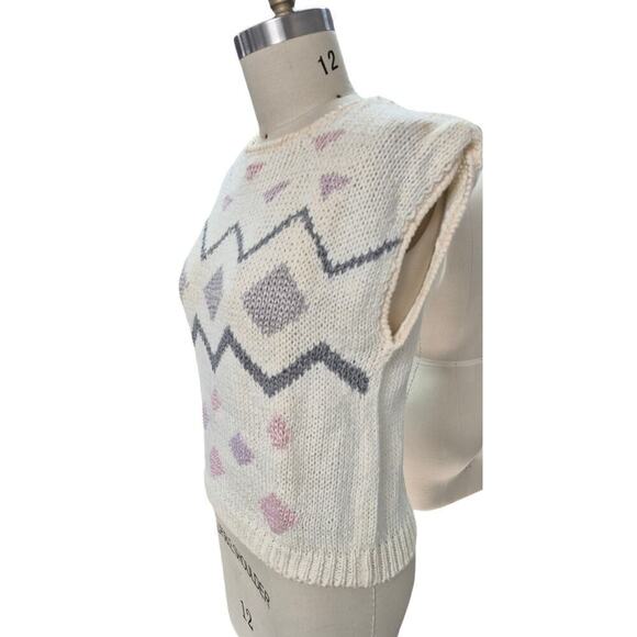 80s 90s Y2k Currants Jeri-Jo Hand Loomed Sweater Vest Pastels Fairy Kei  Sz L - Picture 2 of 4